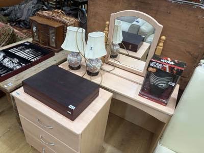 BEECH EFFECT DRESSING TABLE + MIRROR + DRAWERS