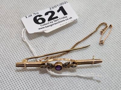 9CT GOLD SEED PEARL + SAPPHIRE BROOCH