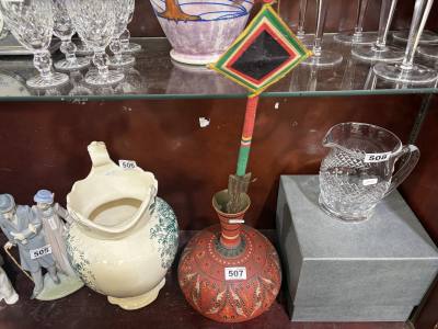 FOLK ART TERRACOTTA VASE + SPEAR
