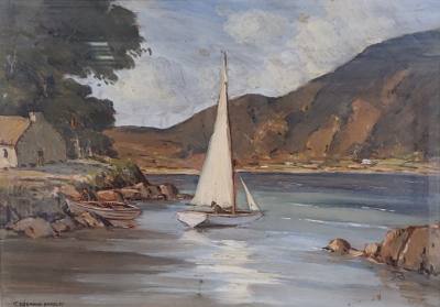 T. DESMOND BRADLEY OIL UNDER GLASS "SAIL TIME" (38X55)