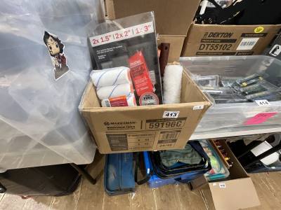 BOX OF PAINTING EQUIPMENT ETC