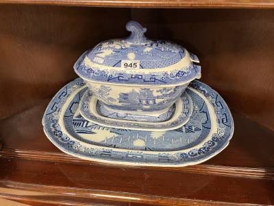 BLUE + WHITE PLATTERS + TUREEN  