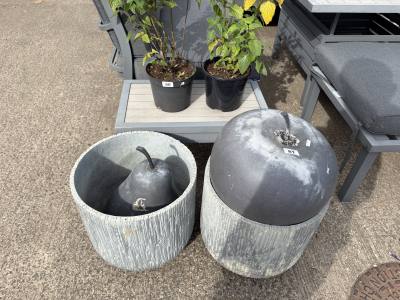 2 X STONE PLANTERS + FRUITS