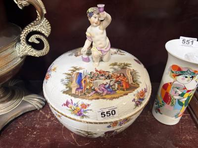 CHERUB HAND PAINTED 19TH CENTURY PINCH BOWL