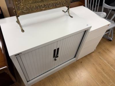 WHITE TAMBOUR STORAGE CABINET + FILING CABINET