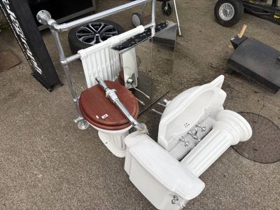 VINTAGE TOILET, SINK, RADIATOR + CABINET