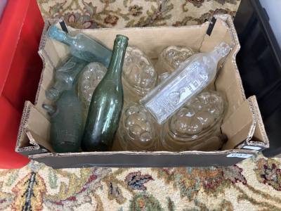 BOX OF GLASS BOTTLES