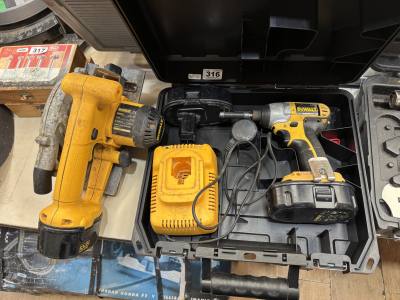2 DEWALT BATT DRILLS+ BATTERY CIRCULAR SAW