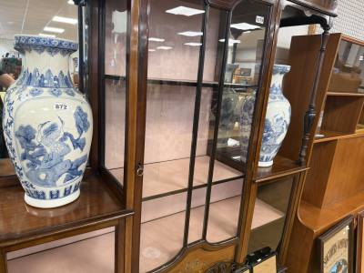 PAIR OF BLUE + WHITE JUGS
