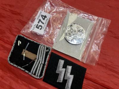 2 X GERMAN COLLAR TAGS + COIN
