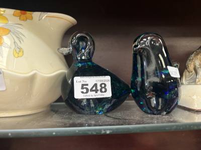 2 X BIRD GLASS PAPERWEIGHTS