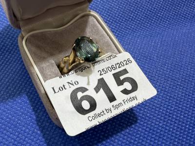 9CT + GREEN STONE RING 