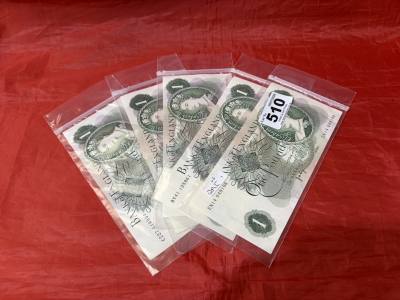 5 X B.O.E £1 NOTES