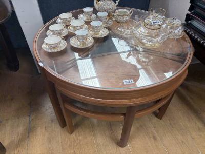 MID CENTURY COFFEE TABLE + 3 X STOOLS 