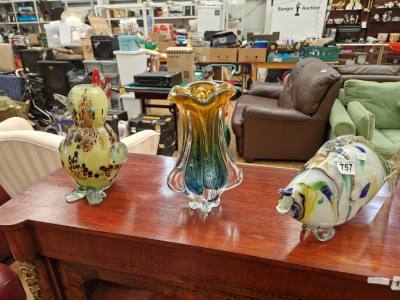 3 PIECES MURANO + ART GLASS