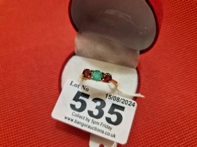 18CT EMERALD + RUBY RING