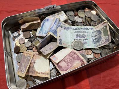BOX OF COINS + NOTES
