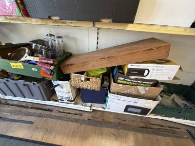 SHELF LOT OF BOXES