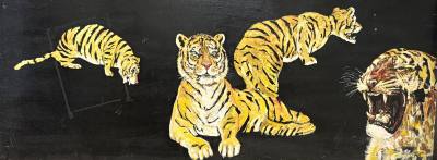 "CIRCUS CIRCUS" OIL ON BOARD "FOUR TIGERS" (90x245) GRAHAM BROWN RCA & FOREST MCCREADIE 