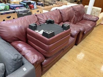 2 PIECE LEATHER SUITE + FOOTSTOOL