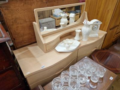 BEECH EFFECT DOUBLE DRAWER CHEST + MIRROR 