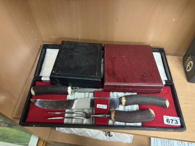 2 X SILVERPLATE SPOON SETS + CARVING SET