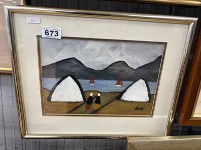 SIGNED MARKY GOUACHE PAINTING