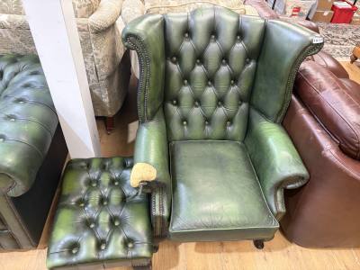 CHESTERFIELD WINGBACK CHAIR + STOOL (FOR REP)
