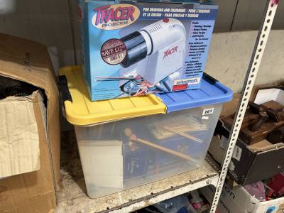BOX OF ART SUPPLIES + TRACER