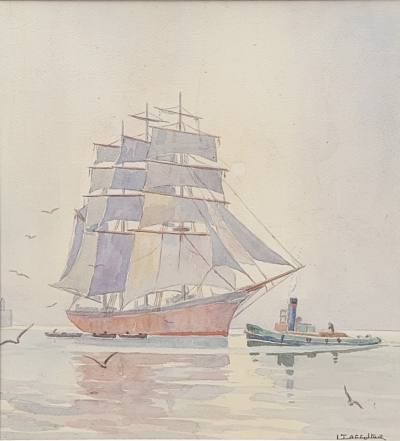 LOUIS T. AFFOLTER WATERCOLOUR "SAIL SHIP" (36X32)