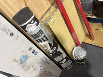 NEW ROLL OF ROOFING FELT + TUB OF ADHESIVE + NAILS