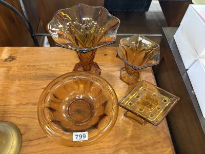 LOT OF VINTAGE AMBER GLASSWARE