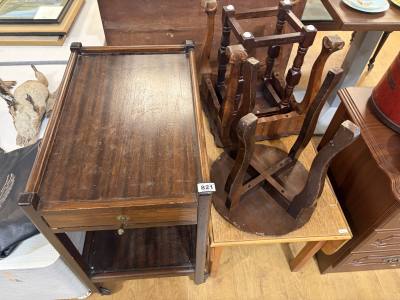 TEA TROLLEY, DROP LEAF COFFEE TABLE + OAK TABLES