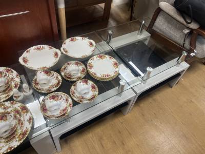 3 X GLASS TOP SIDE TABLES