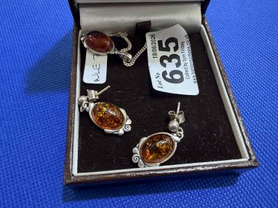 SILVER + AMBER NECKLACE + EARRINGS
