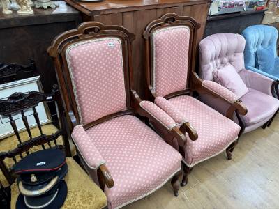 PAIR OF EDWARDIAN  FIRESIDE ARMCHAIRS
