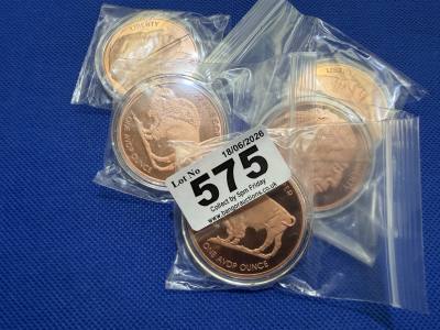 5 X 1 Oz 999 COPPER COINS