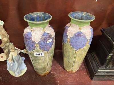 PAIR OF DOULTON ART NOUVEAU FLORIE JONES LAMBETH VASES