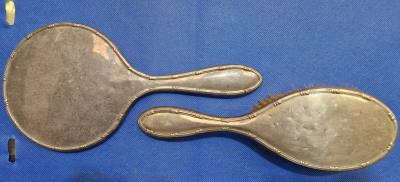 1921 BIRMINGHAM SILVER MIRROR + BRUSH