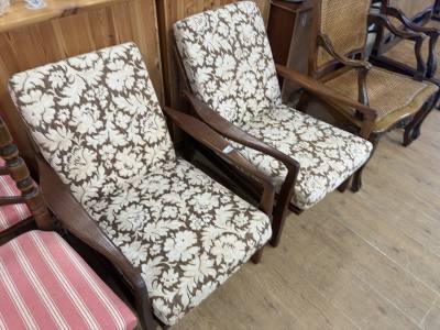 PAIR MID CENTURY ELBOW CHAIRS
