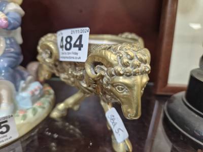 BRASS RAMS HEAD INKWELL