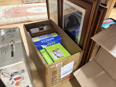 BOXED ITEMS + CLOCK + PICTURES