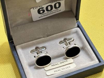 SILVER + BLACK ONYX CUFF LINKS