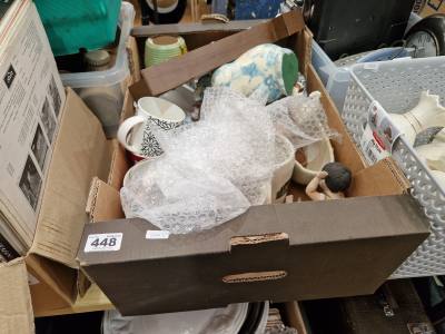 BOX OF ORNAMENTS ETC