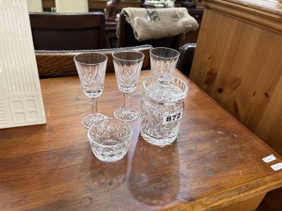 3 X WATERFORD GLASSES + WATERFORD JAR + POT