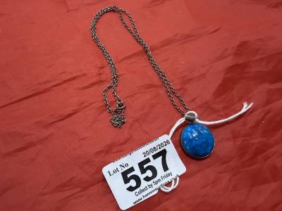 SILVER CHAIN + LAPIS PENDANT