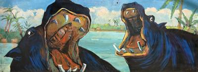 "CIRCUS CIRCUS" OIL ON BOARD "ROARING HIPPOS" (90X245) GRAHAM BROWN RCA & FOREST MCCREADIE 