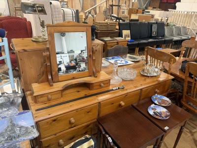 PINE DOUBLE DRAWER CHEST  + MIRROR