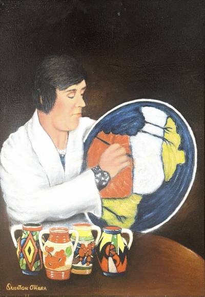 QUINTON O'HARA OIL ON CANVAS "THE BIZARRE WORLD CLARICE CLIFF" (40X30)