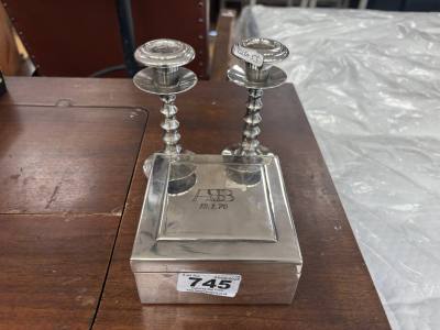 RHODESIAN SILVER PLATED CANDLESTICKS + BOX